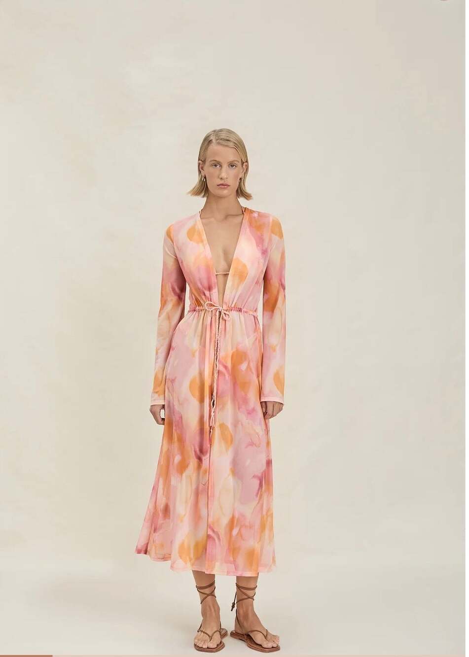 Devon Windsor Oakley Sunset Sheer Long Sleeve Tie-Front Robe